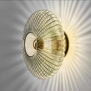 Modern Brass Metal and Fluted Glass Wall Sconce for Bedroom/Entryway WA1009 6