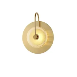 Round Brass Metal Curved Arm Mesh Textured Glass Wall Lamp WA1014 6