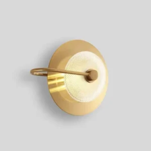 Round Brass Metal Curved Arm Mesh Textured Glass Wall Lamp WA1014 2