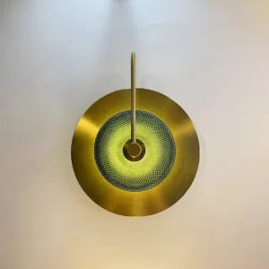Round Brass Metal Curved Arm Mesh Textured Glass Wall Lamp WA1014 4