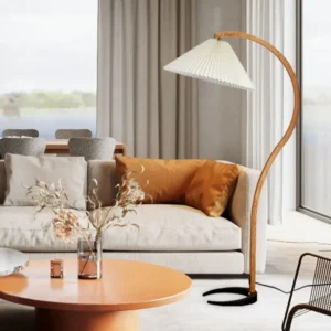 Curved Wood Arc Floor Lamp with Pleated Shade FL-B001 4