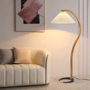 Curved Wood Arc Floor Lamp with Pleated Shade FL-B001 1