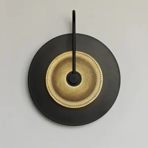 Minimalist Matte Black Disc Wall Sconce with Curved Arm Mesh Textured Glass WA1016 2