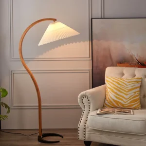 Curved Wood Arc Floor Lamp with Pleated Shade FL-B001 2