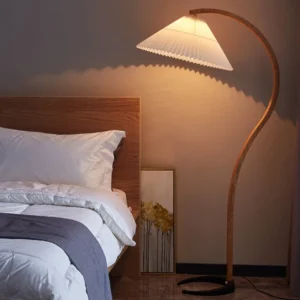 Curved Wood Arc Floor Lamp with Pleated Shade FL-B001 3