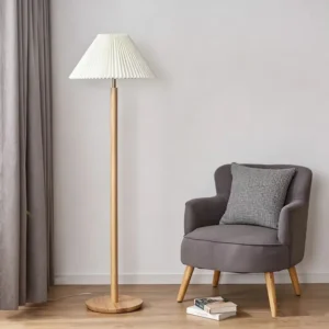Nordic Pleated Fabric Shade Wooden Floor Lamp FL-B002 1