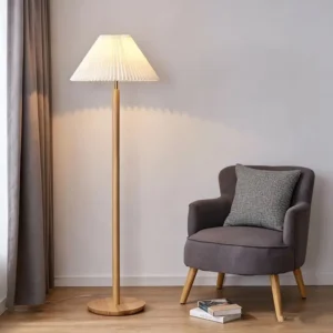 Nordic Pleated Fabric Shade Wooden Floor Lamp FL-B002 3
