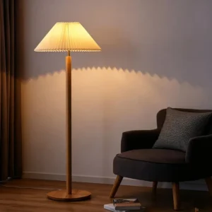 Nordic Pleated Fabric Shade Wooden Floor Lamp FL-B002 4
