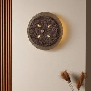 Black Honeycomb Mesh Round LED Wall Sconce with Textured Metal Disc Decor WA1018 1