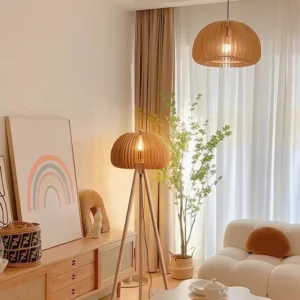 Tripod Wood Floor Lamp With Pleated Mushroom Shade FL-B004 4