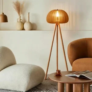 Tripod Wood Floor Lamp With Pleated Mushroom Shade FL-B004 1