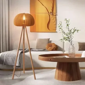 Tripod Wood Floor Lamp With Pleated Mushroom Shade FL-B004 3