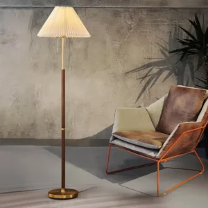 Vintage Pleated Fabric Shade &Wood Floor Lamp FL-B005 2