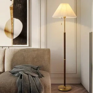 Vintage Pleated Fabric Shade &Wood Floor Lamp FL-B005 3