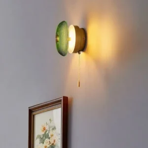 Modern Brass Metal& Green Glass Wall Lamp with Pull Chain WA1020 3