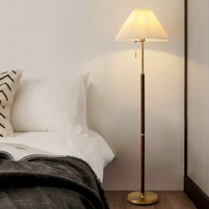 Vintage Pleated Fabric Shade &Wood Floor Lamp FL-B005 4
