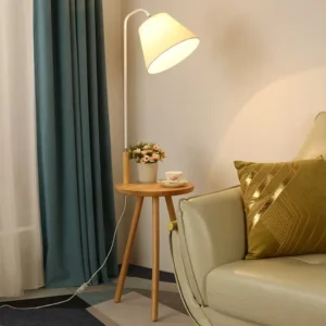 Modern Wood Floor Lamp with Storage Side Table FL-B007 1