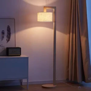 L-Shaped Solid Wood Floor Lamp with Cylinder Linen Shade FL-B008 2