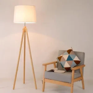 Solid Wood Tripod Floor Lamp with Cylinder Fabric Sahde FL-B010 1
