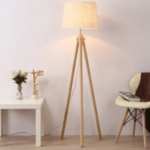 Solid Wood Tripod Floor Lamp with Cylinder Fabric Sahde FL-B010 2