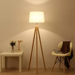 Solid Wood Tripod Floor Lamp with Cylinder Fabric Sahde FL-B010 3