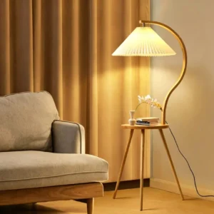 Modern Curved Wooden Standing Lamp with Storage Table FL-B011 1