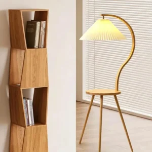 Modern Curved Wooden Standing Lamp with Storage Table FL-B011 2