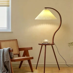 Modern Curved Wooden Standing Lamp with Storage Table FL-B011 4