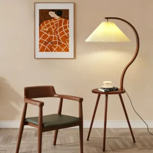 Modern Curved Wooden Standing Lamp with Storage Table FL-B011 3