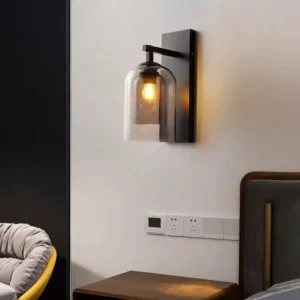 Modern Black Metal Arm Bell Glass Bedroom Wall Sconce WA1027 1