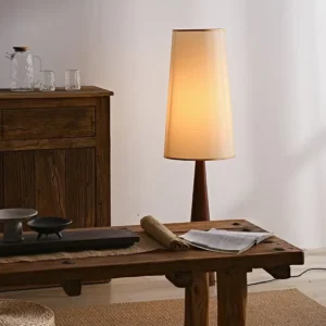 Dark Wood Conical Base Floor Lamp with Tall Fabric Shade FL-B012 2