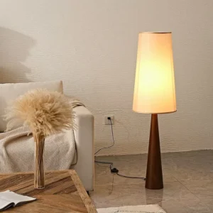 Dark Wood Conical Base Floor Lamp with Tall Fabric Shade FL-B012 3
