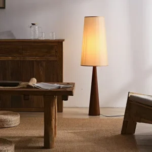 Dark Wood Conical Base Floor Lamp with Tall Fabric Shade FL-B012 4