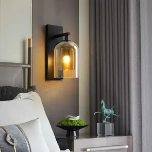 Modern Black Metal Arm Bell Glass Bedroom Wall Sconce WA1027 5