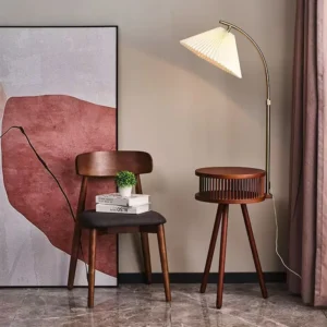 Tripod Side Table Floor Lamp with Curved Arm & Pleated Shade FL-B014 2