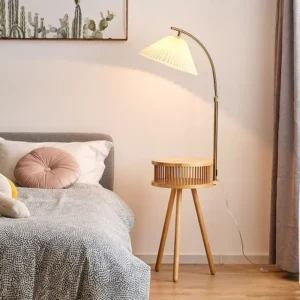 Tripod Side Table Floor Lamp with Curved Arm & Pleated Shade FL-B014 4