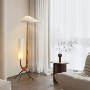 U-Shaped Dual Light Wood Floor Lamp with Tripod Base FL-B015 2