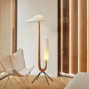 U-Shaped Dual Light Wood Floor Lamp with Tripod Base FL-B015 1