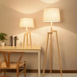 Wood Tripod Floor Lamp with Drum Linen Shade FL-B017 3