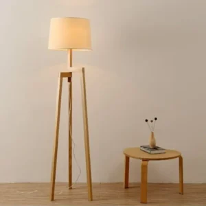Wood Tripod Floor Lamp with Drum Linen Shade FL-B017 1