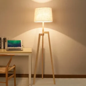 Wood Tripod Floor Lamp with Drum Linen Shade FL-B017 2
