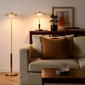 Modern Wood and Brass Floor Lamp with Glass Shade FL-B022 3