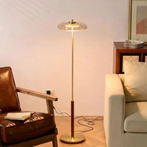 Modern Wood and Brass Floor Lamp with Glass Shade FL-B022 1