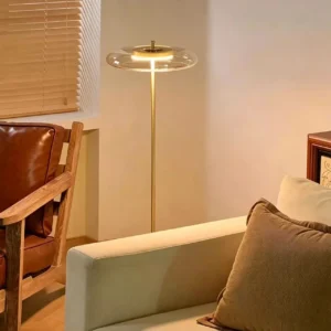 Modern Wood and Brass Floor Lamp with Glass Shade FL-B022 4