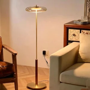 Modern Wood and Brass Floor Lamp with Glass Shade FL-B022 2