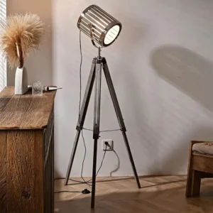 Industrial Vintage Wood Tripod Floor Lamp FL-B021 2