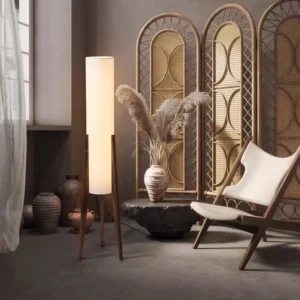 Tall Cylinder Fabric Shade Wood Tripod Floor Lamp FL-B020 1