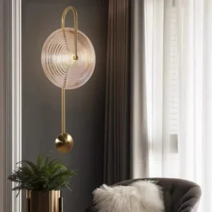 Modern Textured Disc Glass & Brass Metal LED Wall Lamp WA1036 2