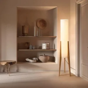 Tall Cylinder Fabric Shade Wood Tripod Floor Lamp FL-B020 3