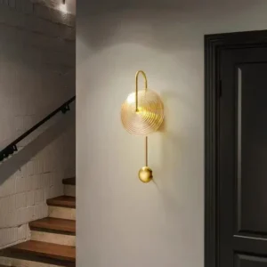 Modern Textured Disc Glass & Brass Metal LED Wall Lamp WA1036 3